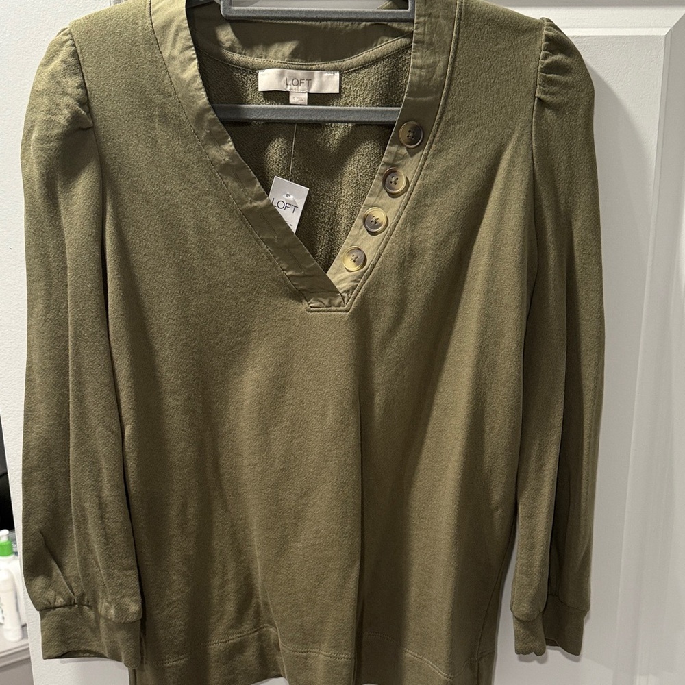 LOFT Olive Button-Accent Blouse